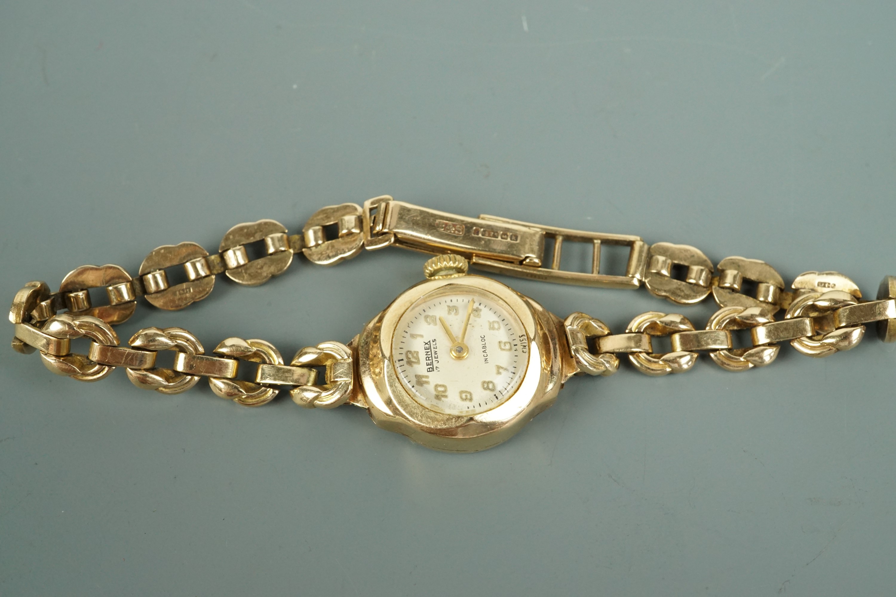 A 1950s lady's Bernex 9 ct gold wristlet watch, approx 13 g excluding movement