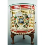 A Bedfordshire Regiment side drum table by C A Collins at the firm of Potters of Aldershot,
