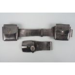 Black leather belt and ammunition pouches together with a bayonet frog