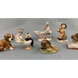 A quantity of ceramics including a Hummel figure, Puffin figure, Teviotdale hedgehog, Beswick