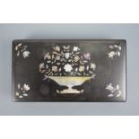 A 19th Century lady's mother-of-pearl- and wire-inlaid polished slate or carton Pierre necessaire