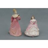 A Royal Worcester bridesmaid figurine, 16 cm high, together with a Coalport "Affection" figurine, 20