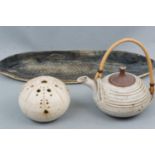 A stoneware teapot, fish plate etc.