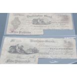 Two Victorian Durham Bank cut-cancelled five pounds banknotes