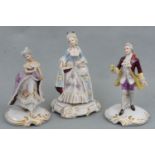 Two Capo-Di-Monte ladies, tallest 22 cm, and one other figurine
