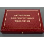A Royal Mint 1995 gold proof three-coin Sovereign set