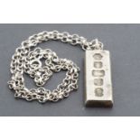 A 1977 silver Jubilee silver ingot pendant and neck chain
