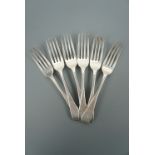 A set of six Old English pattern silver dessert forks, Reid & Sons (Christian Ker Reid, David Reid &