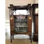 A late 19th / early 20th Century Art Nouveau marquetry-inlaid glazed display cabinet, 120 cm x 198