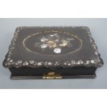 A Victorian black lacquered, gilt and abalone inlaid writing slope, 28 x 21 x 8 cm high