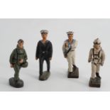 Four German Third Reich Lineol / Elastolin toy figures comprising two pilots and two Kriegsmarine