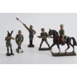 Five German Third Reich Lineol army figures including a soldier with Scherenfernrohr stereo