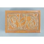 A Keswick School of Industrial Art copper matchbox cover decorated in a Celtic / Anglo Saxon