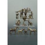 Eight electroplate animal figures together with four others, tallest 10 cm