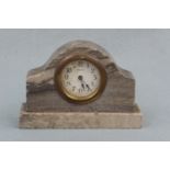 A Ramar desk or boudoir clock in shouldered alabaster case, circa 1930, 10 cm