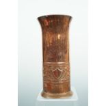 A Keswick School of Industrial Arts planished copper vase, of cylindrical form, with an everted