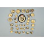 A quantity of German and other naval buttons, an RAF beret badge etc