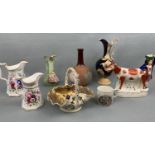 Ceramics including a Zsolnay basket (a/f), Staffordshire figurine (a/f), Armistice mug, vase and