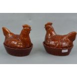 Two hen-on-nest crocks