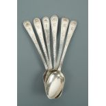 A set of six Victorian bright cut silver tea spoons, Josiah Williams & Co, Exeter, 1876