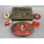 Vintage tinplate boxes including a large Dutch box the lid of which is embossed in depiction of