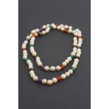 A pearl and polished semi-precious gem stone bead necklace, 78 cm, beads and pearls approx 6 mm