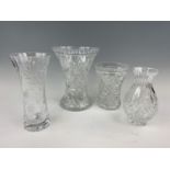Four large crystal vases, tallest 26 cm