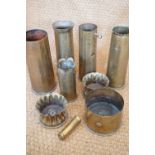 A quantity of Great War trench art brass shell cases