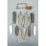 A quantity of British military and other clasp knives together with a kit bag lock