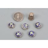 Five late 19th Century champeleve enameled domed buttons, a Belle Epoque French Art Nouveau button