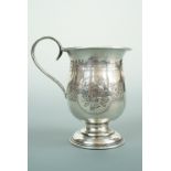 A George V silver christening cup, of baluster form with everted rim, raised over a circular stepped