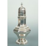 An early 18th Century style silver lighthouse caster, London, 1964, 156 g, 16 cm