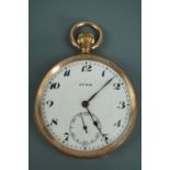 An early 20th Century Cyma yellow metal cased open-faced pocket watch, the inner cover bearing the