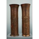 A pair of Keswick School of Industrial Art copper slender spill or flower vases, each cylindrical