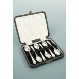 A cased set of six George V silver ribbon and reed pattern coffee spoons, Atkin Brothers, Sheffield,