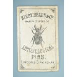 A Victorian printed wallet containing Kirby, Beard and Co's entomological insect preserving /