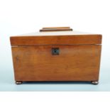 A late Georgian mahogany sarcophagus form two-compartment tea caddy, 23 cm x 15 cm x 13 cm high