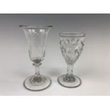 A Victorian hand-blown and three-piece moulded wine glass, the bowl honeycomb moulded while the foot