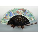 A 19th Century Chinese 'Mandarin' export folding fan, having painted paper leaf decorated with a