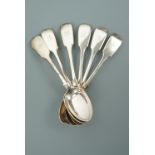 Six Victorian fiddle pattern dessert spoons, engraved with the initial 'B' to the terminals, London,