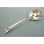 A George III Old English pattern silver sauce ladle, with engraved monogram to the terminal, William