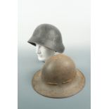 Swiss Model 1918 and Second World War British Fire Guard's helmets