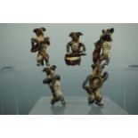Five late Victorian cold-painted base metal anthropomorphic dog musicians, approx 4 cm