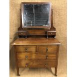An early 20th Century Sheraton Revival inlaid mahogany dressing chest and single wardrobe