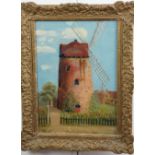 A naive oil on canvas study of a windmill, in fancy gilt frame under glass, 44 cm x 34 cm