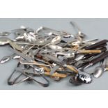 A quantity of teaspoons, three electroplate sugar tongs etc.