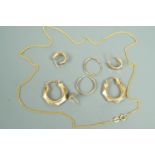 A pair of 9 ct gold faceted hoop earrings, a 9 ct gold fine-link neck chain and sundry yellow