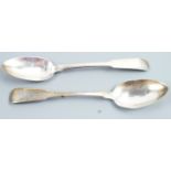 A pair of Georgian provincial silver Fiddle pattern tea spoons, David Gray, Dumfries, 32.3g