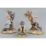 Three Capo-Di-Monte figurines with certificates, "Apple Boy", "Grape Girl" and "Sailing Boats",