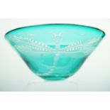A contemporary Julia Linstead art glass dragonfly green glass bowl, 16 cm